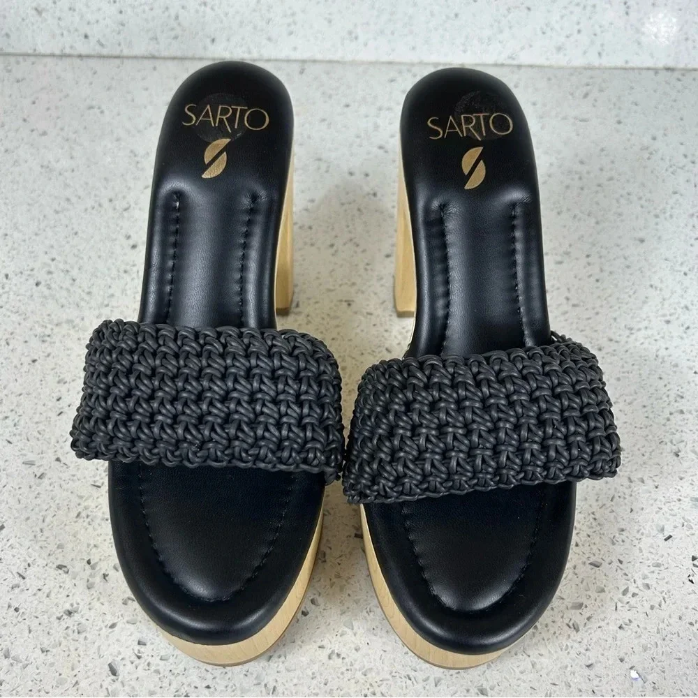 Franco Sarto Wendy Crochet Woven Leather Platform Heels Clogs NEW NWT​